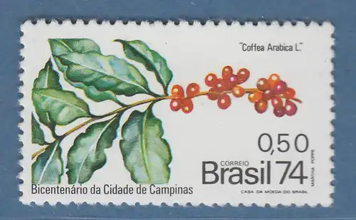 Brasilien 1974 Gründung der Stadt Campinas Zweig der Coffea Mi.-Nr. 1458 **