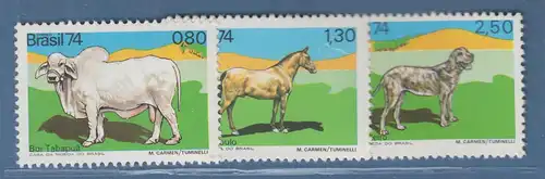 Brasilien 1974 Haustierrassen Rind Pferd Dogge Mi.-Nr. 1459-61 **