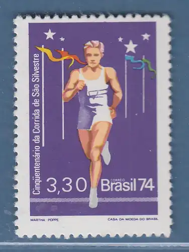 Brasilien 1974 Silvesterlauf in Sao Paulo Läufer Fahnen Mi.-Nr. 1466 **