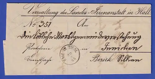 Österreich Dienstbrief mit Rundstempel HALL IN TIROL von 1885