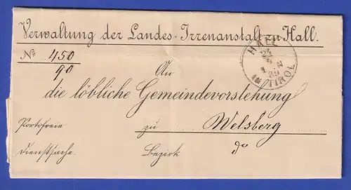 Österreich Dienstbrief mit Rundstempel HALL IN TIROL 1889