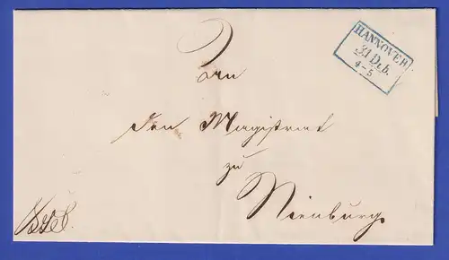Preußen Dienstbrief mit schönem Kastenstempel HANNOVER in blau, ca. 1849