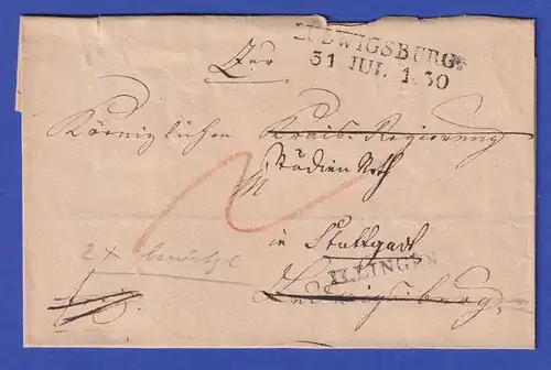 Württemberg Dienstbrief mit Zweizeiler LUDWIGSBURG und Einzeiler ILLINGEN 1830