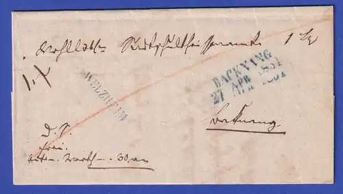 Württemberg Dienstbrief mit Einzeiler WELZHEIM in blau 1851