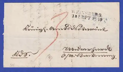 Württemberg Dienstbrief mit Zweizeiler WEINSBERG 1849