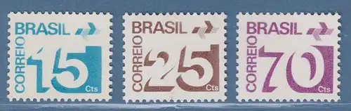 Brasilien 1975 Freimarken Ziffer und Postemblem Mi.-Nr. 1495-97 **