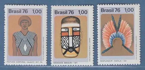 Brasilien 1976 Erhaltung der Indianerkultur trad. Kunst. Mi.-Nr. 1525-27 **