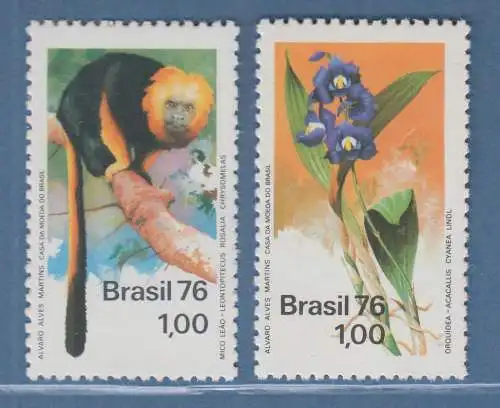 Brasilien 1976 Naturschutz Löwenäffchen Acacallis cyanea Mi.-Nr. 1534-35 **