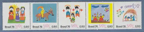 Brasilien 1976 Weihnachten Kinderzeichnungen Mi.-Nr. 1564-68 **