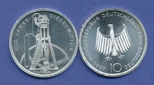 Bundesrepublik 10DM Silber-Gedenkmünze 1997, 100 Jahre Dieselmotor