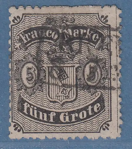 Bremen 1867 5 Grote gez. Mi.-Nr. 12 mit Rahmen-O, Befund Heitmann BPP