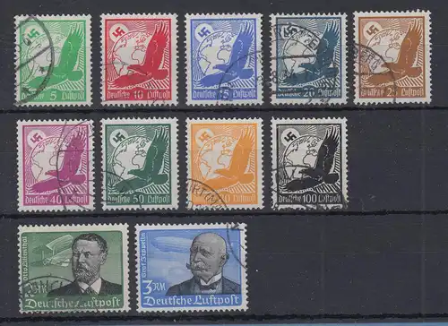 Deutsches Reich 1934 Flugpostmarken-Satz Mi.-Nr. 529-539 gestempelt