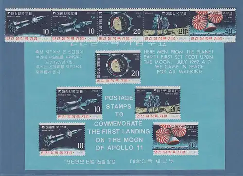 Korea Süd 1969 Mondlandung Apollo 11 Mi.-Nr. 664-68 und Block 285 **