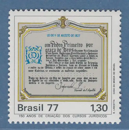 Brasilien 1977 Juristische Fakultäten Gründungsurkunde Mi.-Nr. 1610 **