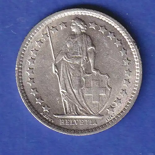 Schweiz Silbermünze 1/2 Franken Stehende Helvetia 1964 B