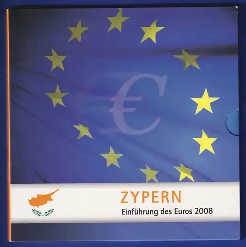 Zypern Euro-Kursmünzensatz und Briefmarken zur Euro-Einführung 2008