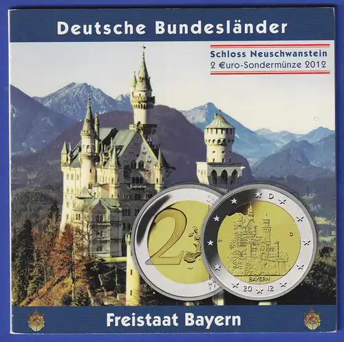 Bundesrepublik 2 Euro Satz Kursmünzen 2012 Schloß Neuschwanstein ADFGJ