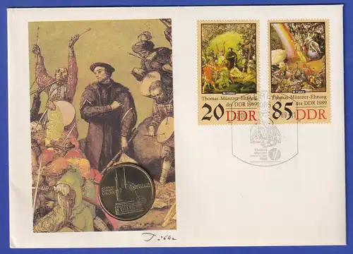 DDR Numisbrief mit 5 Mark Katharinen-Kirche Zwickau - Thomas-Müntzer-Ehrung 1989