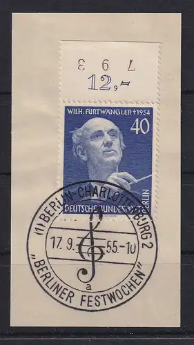 Berlin 1955 Furtwängler Mi.-Nr. 128 Oberrandstück, Sonderstempel auf Briefstk.