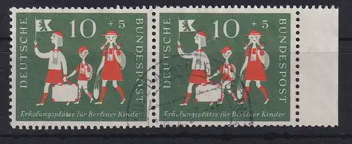 Bund 1957 Berliner Kinder Plattenfehler Mi.-Nr. 250 I waag. Rand-Paar gestempelt