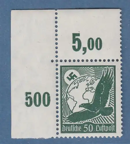 Deutsches Reich 1934, Flugpost 50Pfg Mi.-Nr. 535 Eckrandstück OL ** / * 