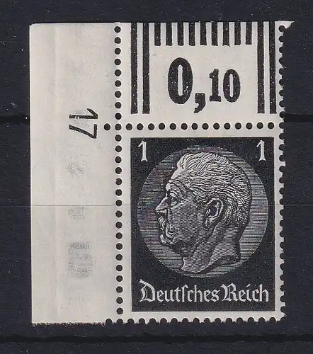 Deutsches Reich Paul von Hindenburg Mi.-Nr. 512, Eckrandstück OL mit DZ 17 **