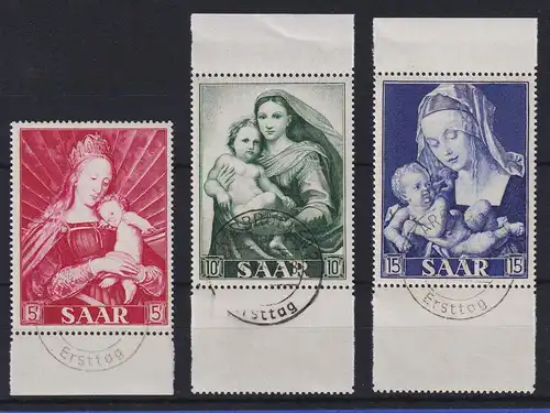 Saarland 1954 Madonnen Mi-Nr. 351-353 Randstücke mit Ersttags-Stempel
