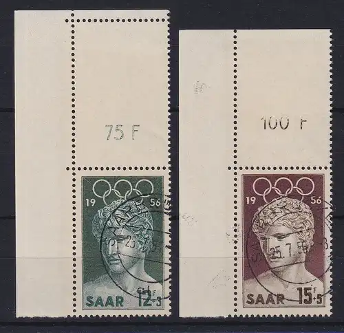 Saarland 1956 Olympische Spiele Mi-Nr. 371-372 Eckrandstücke OL gestempelt