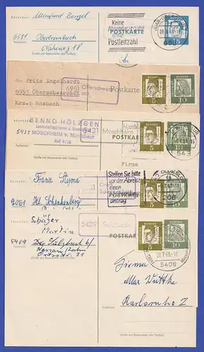 Bundesrepublik um 1963 Lot 7 Karten mit Poststellen-II-Stempeln