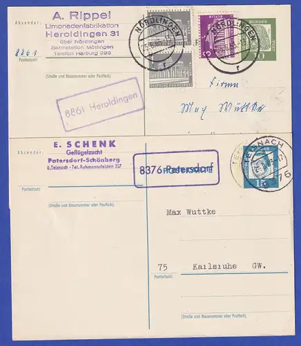 Bundesrepublik um 1963 Lot 7 Karten mit Poststellen-II-Stempeln