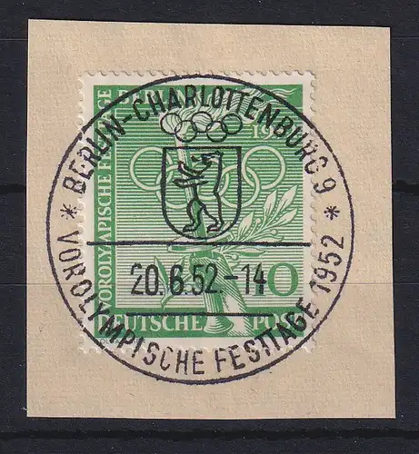 Berlin 1952 Vorolympische Tage Mi.-Nr. 89, Ersttags-Sonderstempel auf Briefstück