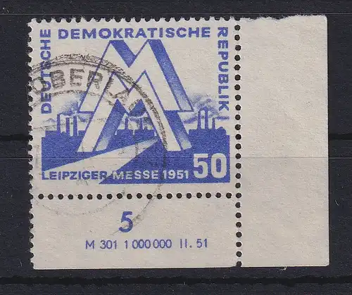 DDR 1951 Leipziger Messe Mi.-Nr. 283 Eckrandstück UR mit Druckvermerk, O OSTRITZ