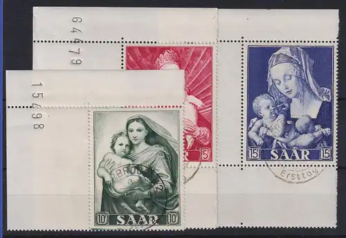 Saarland 1954 Madonnen Mi-Nr. 351-353 Eckrandstücke OL mit Ersttags-Stempel
