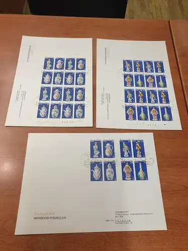 DDR 1979 Meißener Porzellan Mi.-Nr. 2464-71 Viererbl. und KLB auf 3 großen FDC 