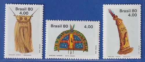 Brasilien 1980 Indianische Kunst Ritualmasken Mi.-Nr. 1760-62 *