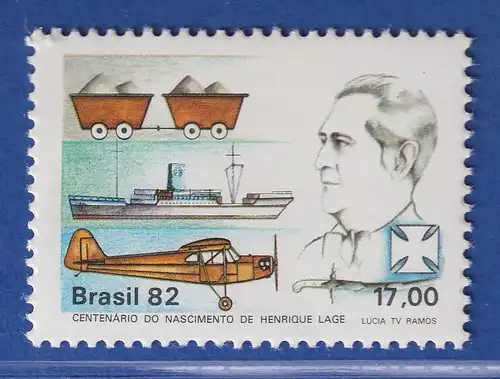 Brasilien 1982 Henrique Lage Industrieller Loren Schiff Flugzeug Mi.-Nr. 1872 **