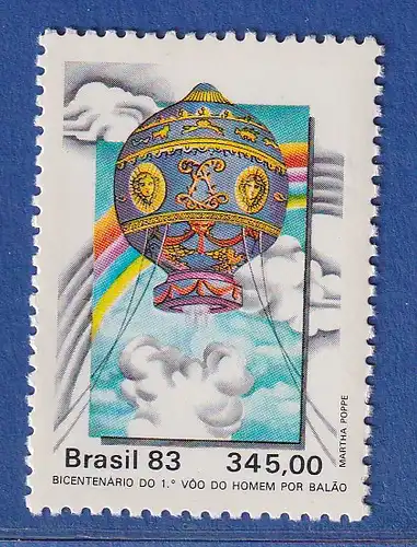 Brasilien 1983 200 Jahre Luftfahrt Ballon Montgolfiére Mi.-Nr. 2016 **
