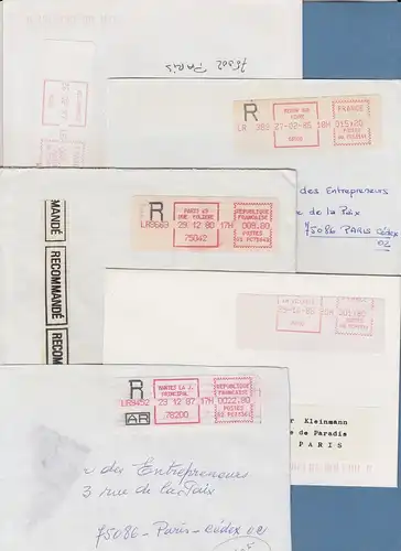 Frankreich Schalterfreistempel SFS auf weißem Papier, Lot 11 Belege 1980-87