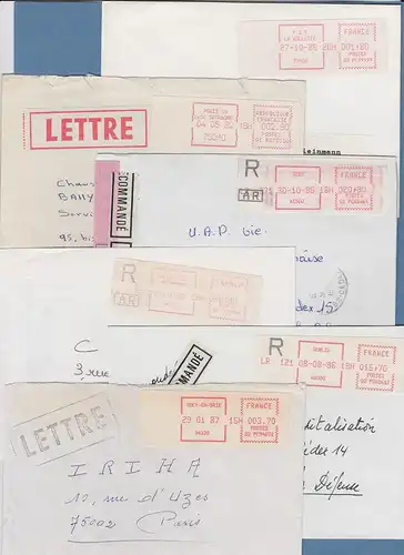 Frankreich Schalterfreistempel SFS auf weißem Papier, Lot 11 Belege 1980-87