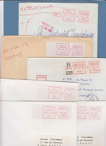 Frankreich Schalterfreistempel SFS auf weißem Papier, Lot 13 Belege 1981-87