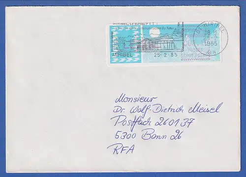 Frankreich-ATM Taube C001.01249 LETTRE 2,10 auf FDC Miribel 25.2.85. 