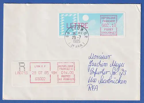 Frankreich-ATM Taube C001.69123 LETTRE 2,10 auf R-FDC mit O LYON 29.7.85