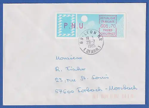 Frankreich-ATM Taube C001.69123 PNU 1,70 auf FDC mit O LYON 29.7.85