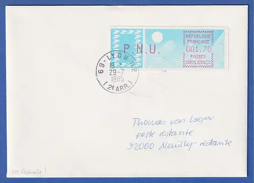 Frankreich-ATM Taube C001.69123 PNU 1,70 auf FDC gest. LYON 29.7.85