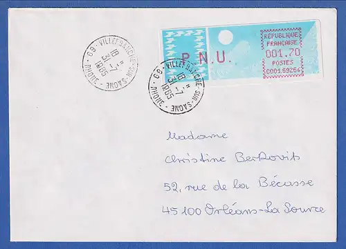 Frankreich-ATM Taube C001.69264 PNU 1,70 auf FDC O VILLEFRANCHE 31.7.85