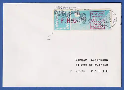 Frankreich-ATM Taube C001.75500 PNU 2,00 auf Brief mit O PARIS 01 vom 1.8.87