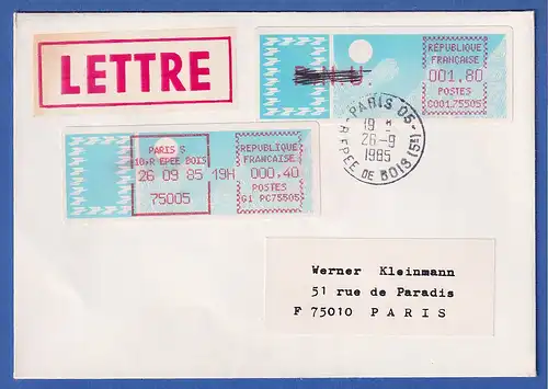 Frankreich-ATM Taube C001.75505 PNU 1,80 auf FDC m. Tages-O PARIS 05 26.9.85