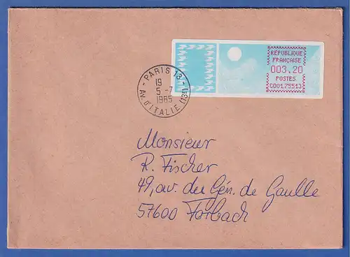 Frankreich-ATM Taube C001.75513 ohne Zdr. 3,20 auf FDC mit ET-O PARIS 13 5.7.85