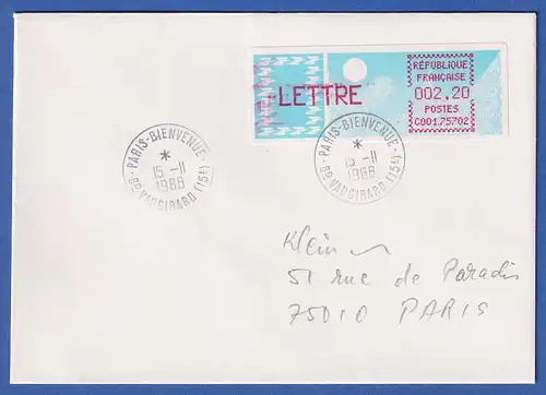 Frankreich-ATM Taube C001.75702 LETTRE 2,20 auf FDC mit ET-O 15.11.88