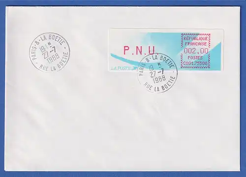 Frankreich-ATM Komet C001.75508 PNU 2,00 auf FDC mit ET-O 27.7.1988  